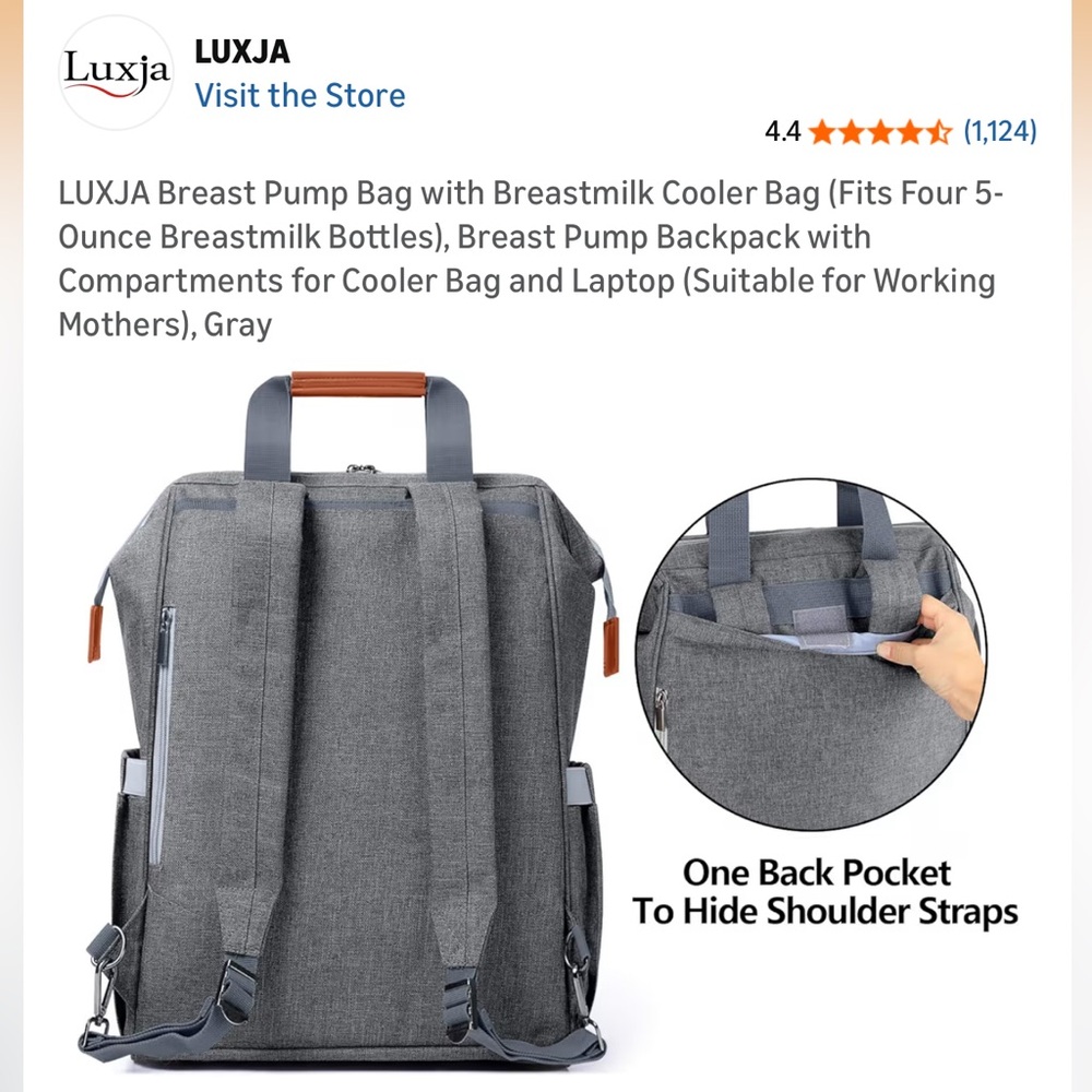 Gray Breast Pump Backpack with Cooler - Picture 4 of 8
